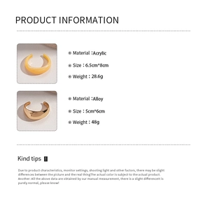 Detailed size chart for orange acrylic and gold alloy geometric cuff bracelets