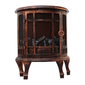 Vintage bronze fireplace lantern with realistic charcoal flame effect on white background