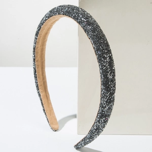Sparkling grey sequin padded headband for women with a comfortable velvet inner lining