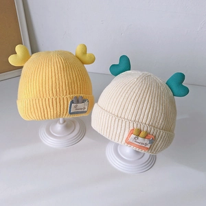 Infant Toddler Knitted Hat Winter Warm Cartoon Heart Ear Flap Beanie Double Layer Cotton Lining For Baby Boys Girls