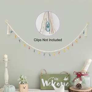 Handwoven cotton rope hanging chain for plush toy storage on a wall-mounted decor