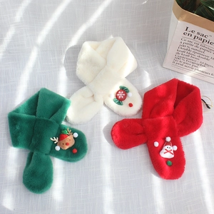 Cute Christmas faux rabbit fur neck warmer scarves for kids with reindeer and snowman patterns