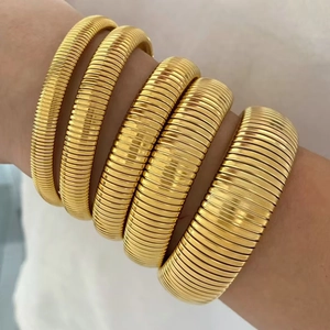 Tubogas Style Stainless Steel Elastic Spring Snake Bone Bracelet Stretchable Wide Retro Bangle For Women