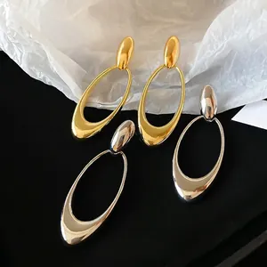 Hollow Oval Dangle Earrings With 925 Sterling Silver Earring Post Minimalist Geometric Alloy Jewelry For Women