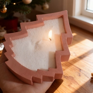 Pink Christmas tree candle mold handmade decorative resin container with burning wick