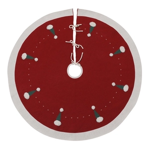 Jupe de sapin de Noël tricotée rouge avec bordure blanche et motifs de chapeaux