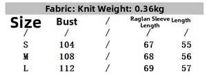Detailed size chart for Christmas jacquard knit sweater including fabric and weight info