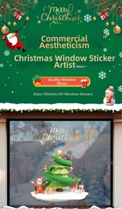 Detailed UV printed 3D Christmas tree and Santa Claus decals on glass window glass