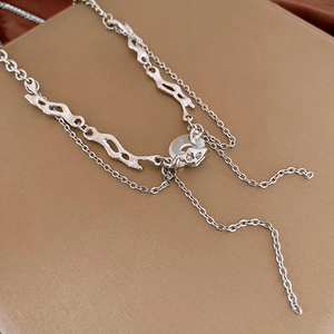 Minimalist silver double layer star necklace with resin stone and liquid metal links