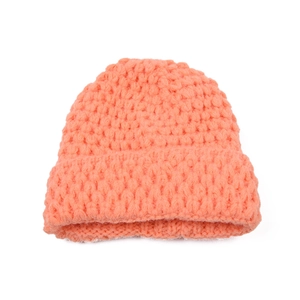 Light orange chunky knit beanie for toddlers with thick cuffed design for winter warmth