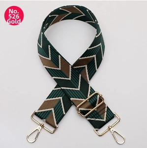 Detail of adjustable woven chevron guitar strap for handbags with golden metal clasps