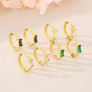 Minimalist Stainless Steel Square Glass Inlaid Hoop Earrings For Women Fashion Geometric Gold Silver Plated Huggie Earrings Jewelry