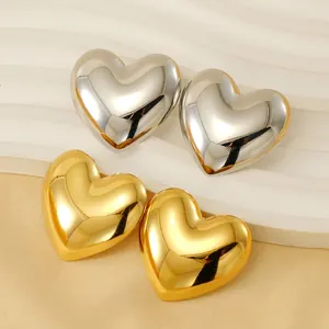 Puffy Heart Stud Earrings Stainless Steel 18K Gold Plated Mirror Polished Minimalist Fashion Jewelry For Women