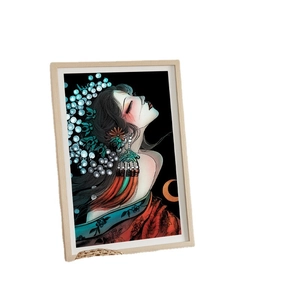 Pittura a grattare fai-da-te stile Guochao con cornice in legno e illustrazione di donna