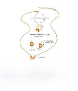 Detailed size and weight chart for baroque pearl jewelry set in gold-tone finish