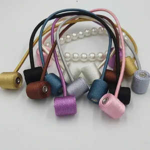 Colorful magnetic curtain tiebacks with woven rope and cylindrical magnets in 8 colors