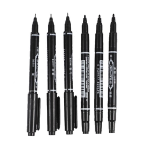 Set of 6 black dual-tip permanent markers with fine and ultra-fine nibs for drawing
