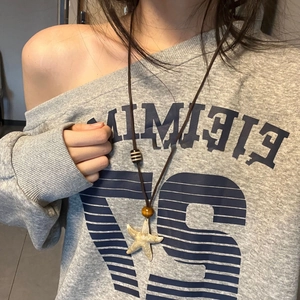 Starfish Pendant Necklace Boho Wood Bead Brown Cord Retro Beach Summer Vacation Ethnic Style For Women