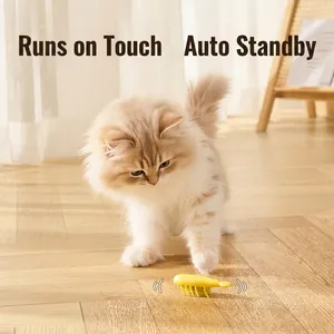 Interactive vibration bug cat toy in bright yellow with automatic standby function