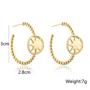 Polished 14K gold plated geometric star hoop earrings with 3cm height dimensions