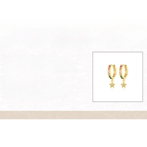Detail showing 925 sterling silver star hoop earring specs with cubic zirconia stones