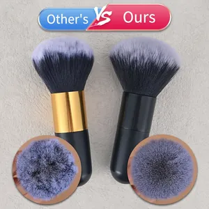 Professional chubby foundation brush set with dense violet-gray bristles and gold ferrules
