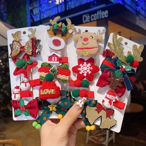 Christmas Hair Clips Cloth Metal Plush Glitter Reindeer Snowman Santa Claus Holiday Party Hair Accessories For Girls Kids