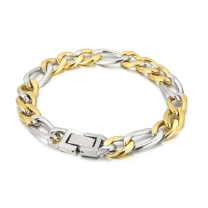 Hip hop street style two-tone gold and silver stainless steel chain bracelet for men