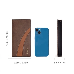 Brown long business wallet dimensions 18.8cm x 9.3cm x 2cm with side profile view