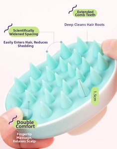 Macro shot of long silicone bristles on the scalp massager brush for deep cleaning