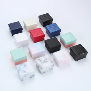Jewelry Box Square Cardboard Gift Box For Rings Earrings Necklace Jewelry Packaging With Marble Pattern Sponge Liner