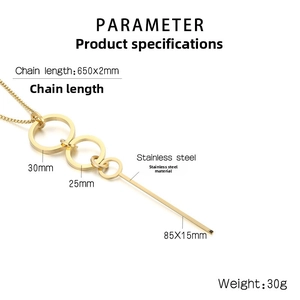Detailed specs of long gold stainless steel sweater chain with interlocking hollow rings