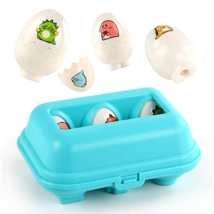 Educational 6-piece dinosaur egg color matching toy set in light blue tray box