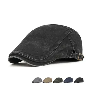 Vintage Washed Cotton Flat Cap For Men Women Retro British Style Ivy Newsboy Hat Adjustable Metal Buckle Breathable Casual