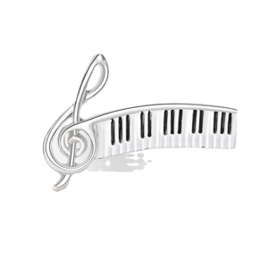 Elegant silver treble clef and piano key music theme brooch for clothing decoration