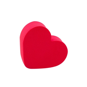 Red heart-shaped makeup sponge for dry and wet application on plain white background