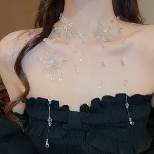 Transparent Acrylic Flower Tassel Necklace And Earrings Set With Silver Earring Post Fairy Style Jewelry For Women