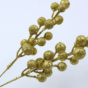 Artificial gold glitter berry branch with 14 forks for festive Christmas home decoration