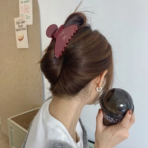 Classic deep red acetate hair claw clip for women featuring elegant French style design