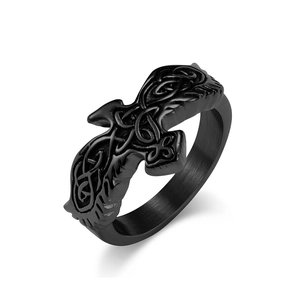 Vintage Celtic Knot eagle ring in black titanium steel for men with punk gothic style