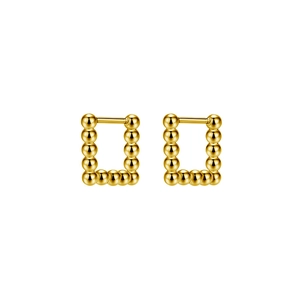 Minimalist rectangular beaded hoop earrings in high-shine gold finish for women