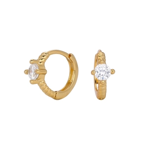 S925 sterling silver gold hoop earrings with white zircon and wavy edge texture
