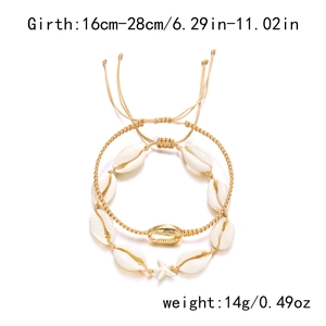 Detail view of woven starfish shell anklet set with size and weight measurement specs