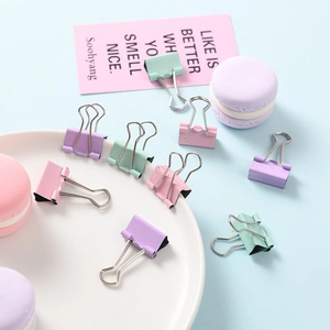 Pastel metal binder clips set in macaron colors including purple pink and mint green