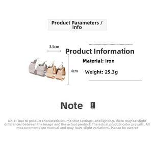 Detail view of large C-shaped metal hoop earrings with 4cm height and 25.3g weight