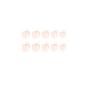 Short French press-on nails with white tips and gold glitter lines, 10 piece set