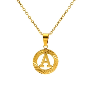 18K gold plated stainless steel initial A necklace with sunburst hollow design