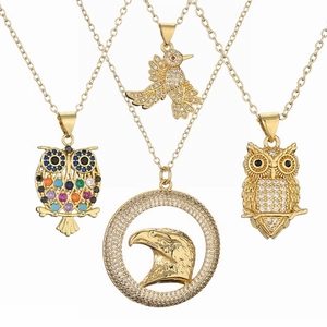 Pendant Necklace Copper Zircon Micro Pave Gold Plated Owl Eagle Bird Hip Hop Fashion Jewelry For Women Men