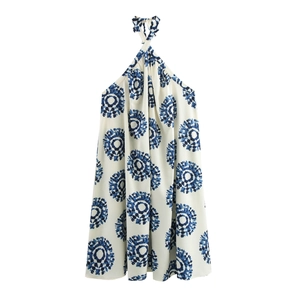 Halter Neck Maxi Dress Tie Dye Geometric Print Backless Sleeveless Vacation Beach Long Dress For Women Polyester