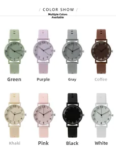 Collage of eight stylish women's quartz watches with soft silicone straps in diverse colors